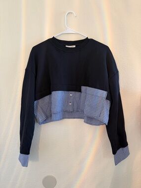 Zara Navy Blue Cropped Layered Long Sleeve Top